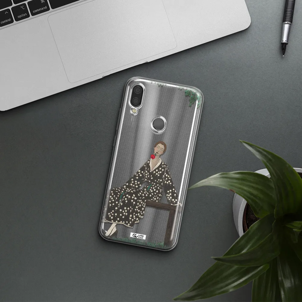 a woman sitting on a bench Xiaomi Redmi Note 7 Clear TPU Case