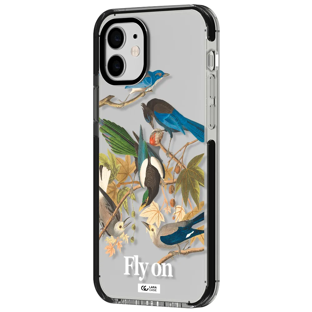 a group of birds on a branch Apple iPhone 11 impact black border Case