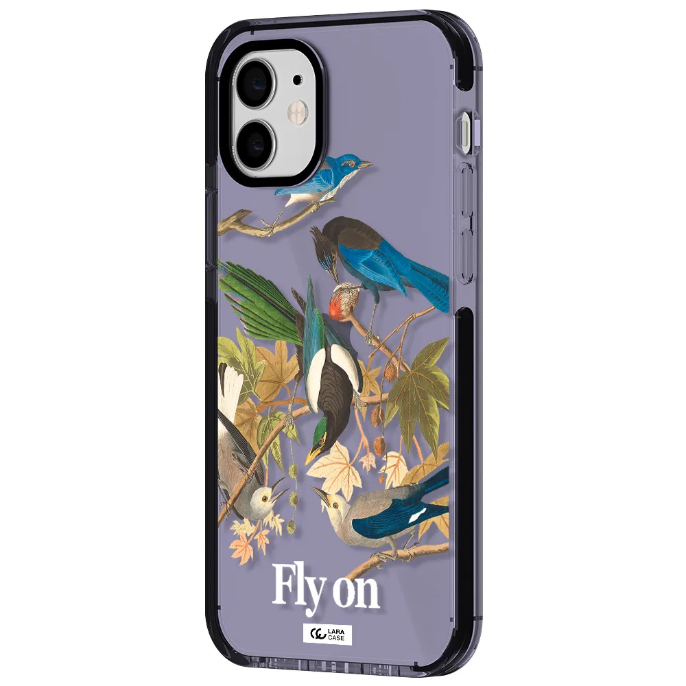 a group of birds on a branch Apple iPhone 11 impact Lilac Case