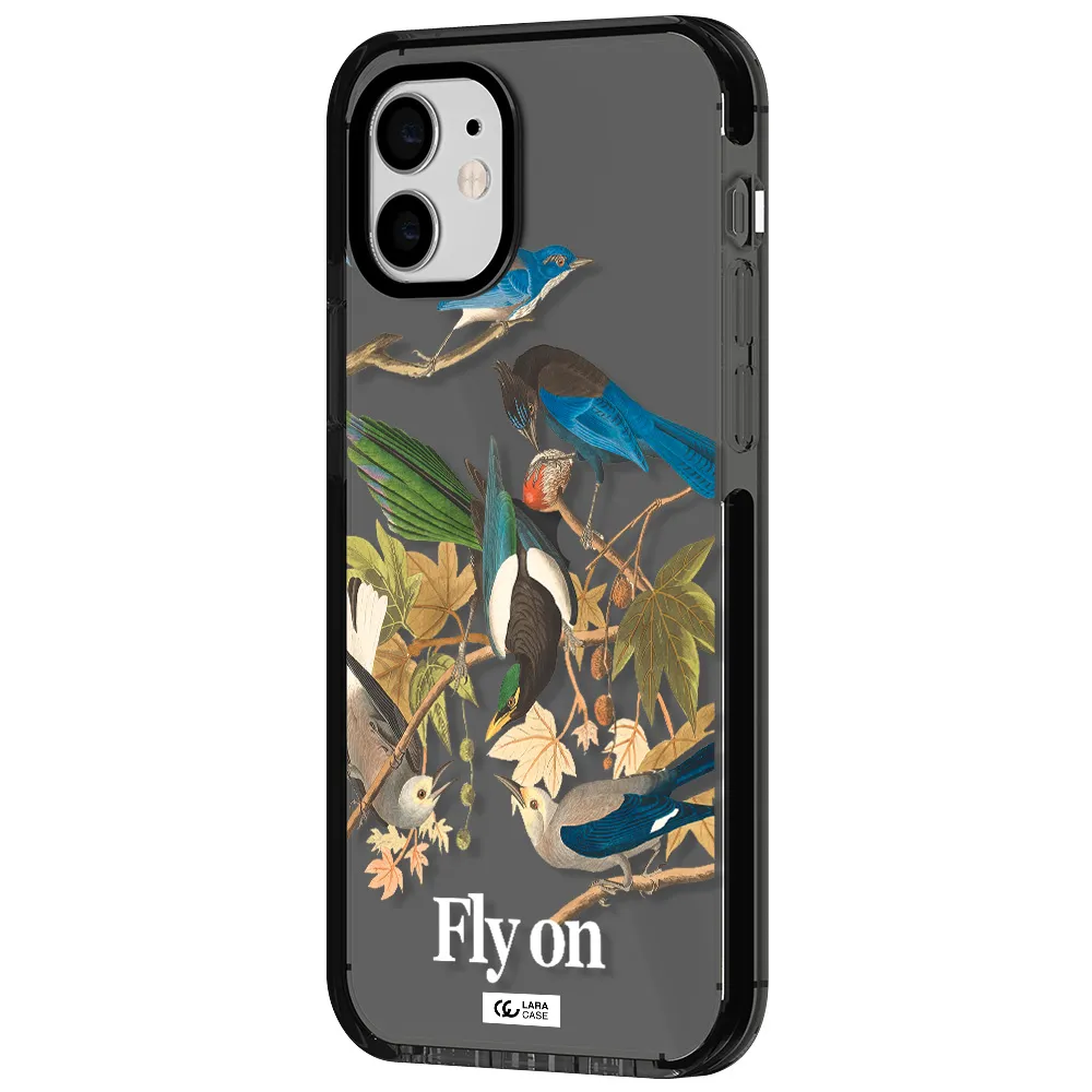 a group of birds on a branch Apple iPhone 11 impact Smoke Black Case