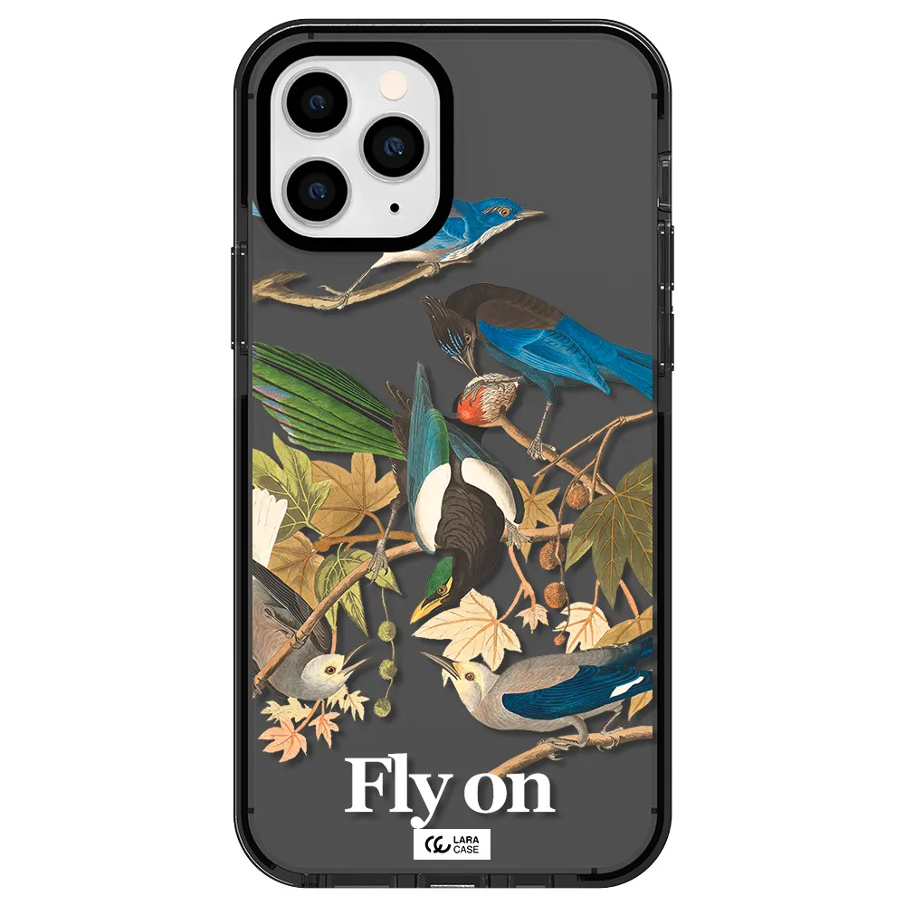 a group of birds on a branch Apple iPhone 11 pro impact Smoke Black Case