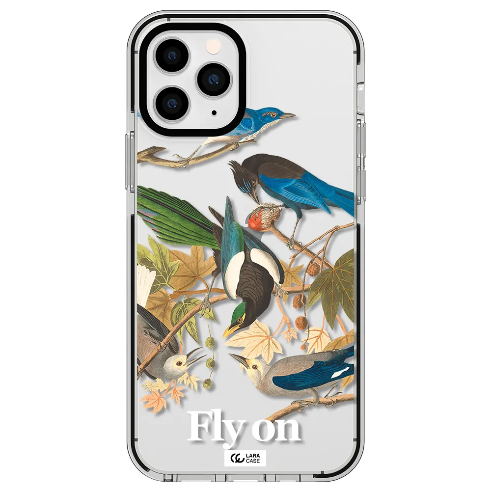 a group of birds on a branch Apple iPhone 11 pro max impact black border Case