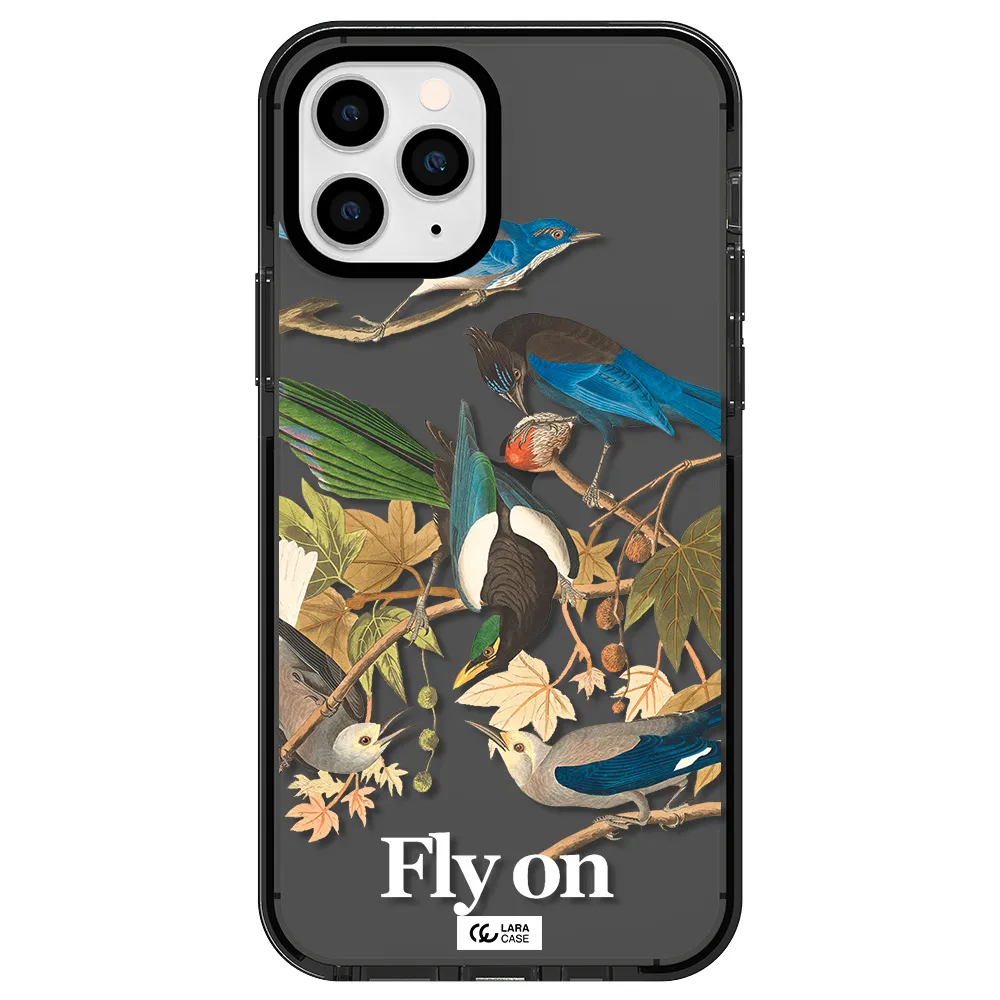 a group of birds on a branch Apple iPhone 11 pro max impact Smoke Black Case
