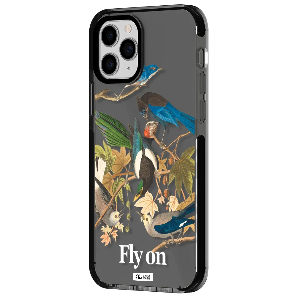 a group of birds on a branch Apple iPhone 11 pro max impact Smoke Black Case