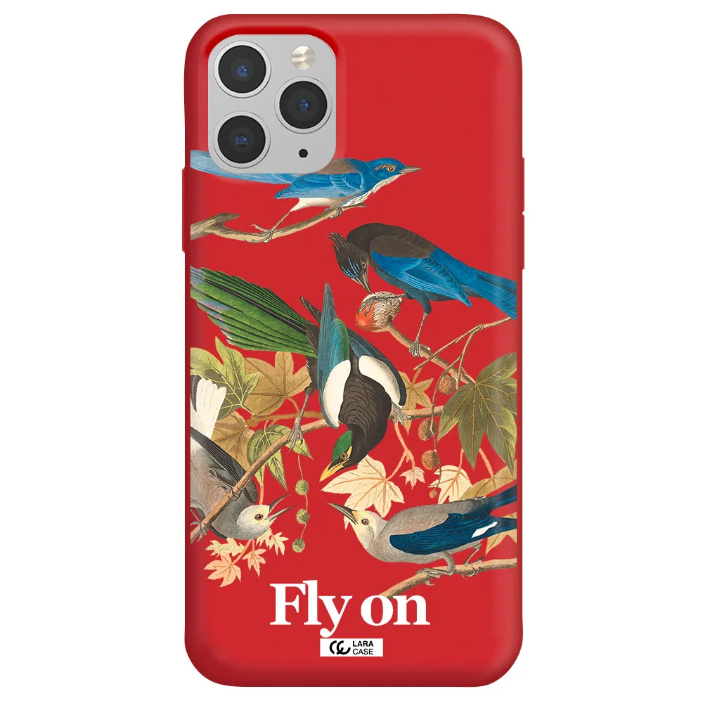 a group of birds on a branch Apple iPhone 11 pro max Silicone Imperial Red Case