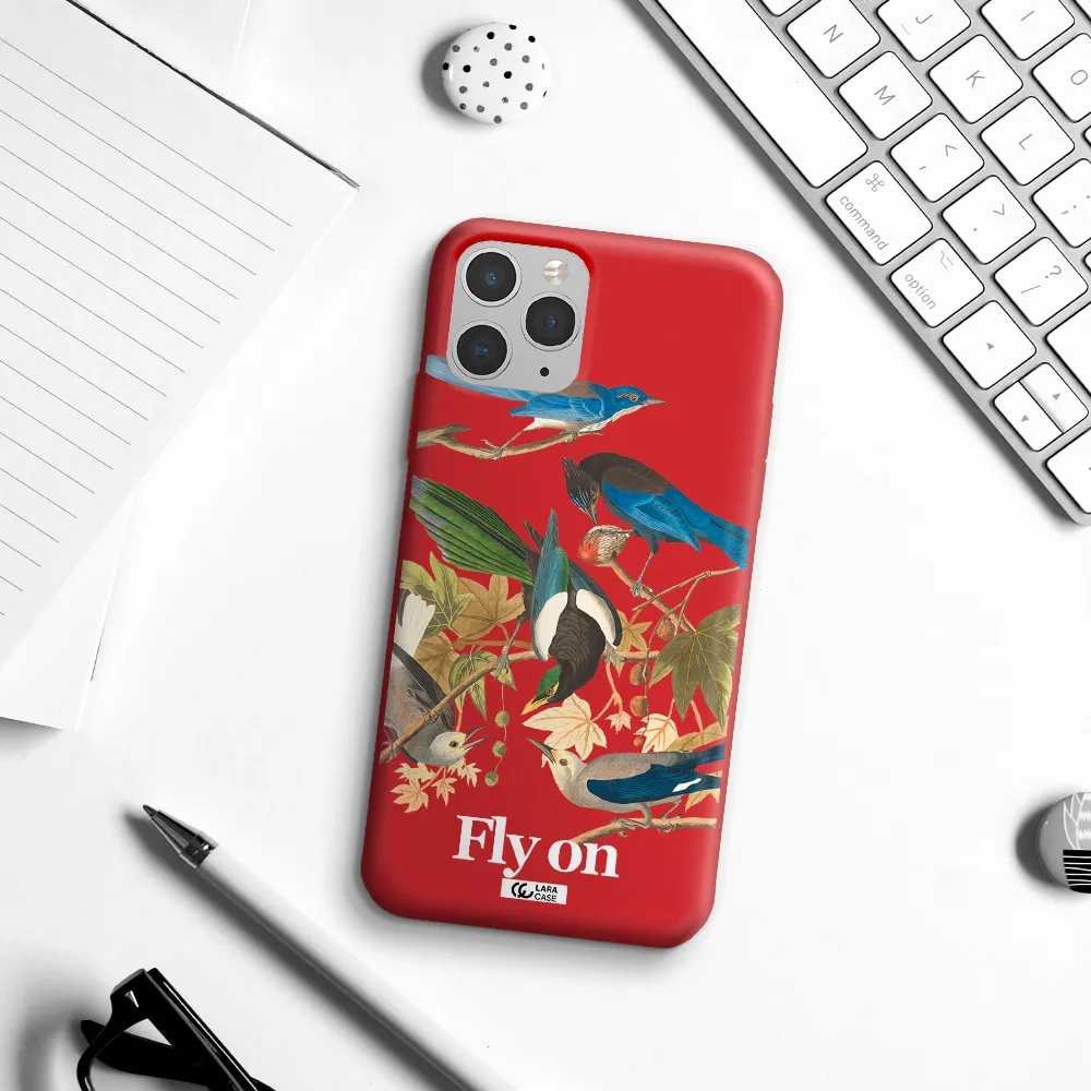 a group of birds on a branch Apple iPhone 11 pro max Silicone Imperial Red Case