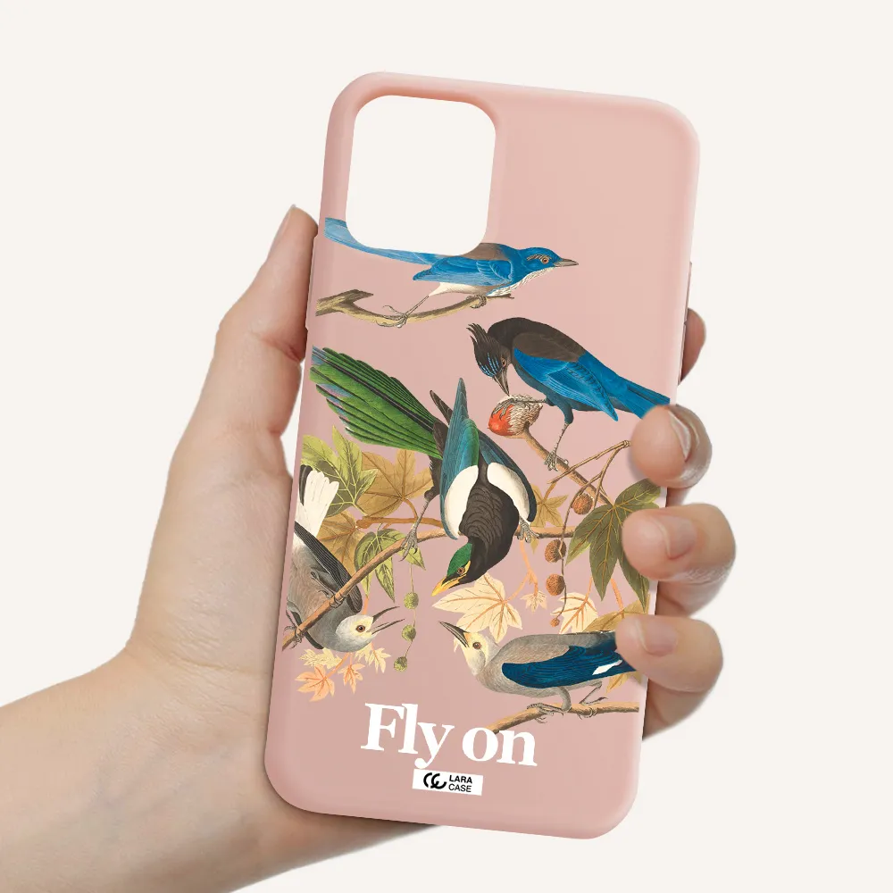 a group of birds on a branch Apple iPhone 11 pro max Silicone pastel pink Case