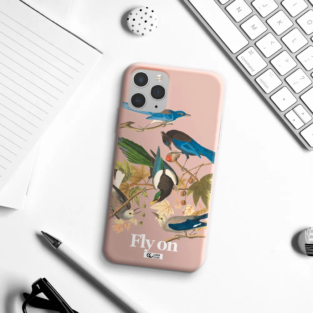 a group of birds on a branch Apple iPhone 11 pro max Silicone pastel pink Case
