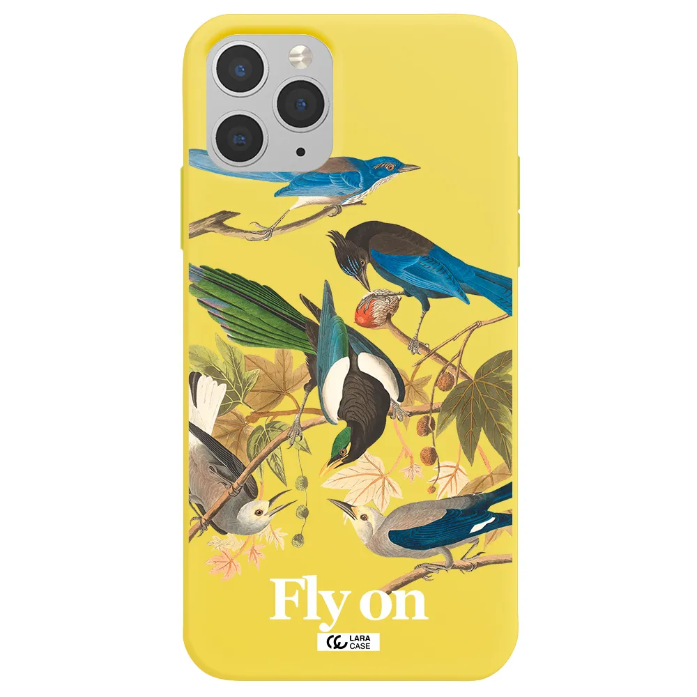a group of birds on a branch Apple iPhone 11 pro Silicone canary yellow Case
