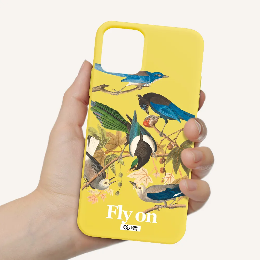 a group of birds on a branch Apple iPhone 11 pro Silicone canary yellow Case