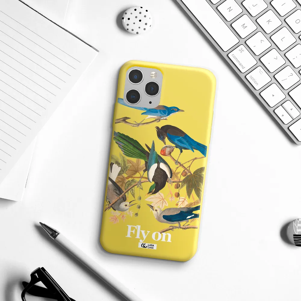 a group of birds on a branch Apple iPhone 11 pro Silicone canary yellow Case