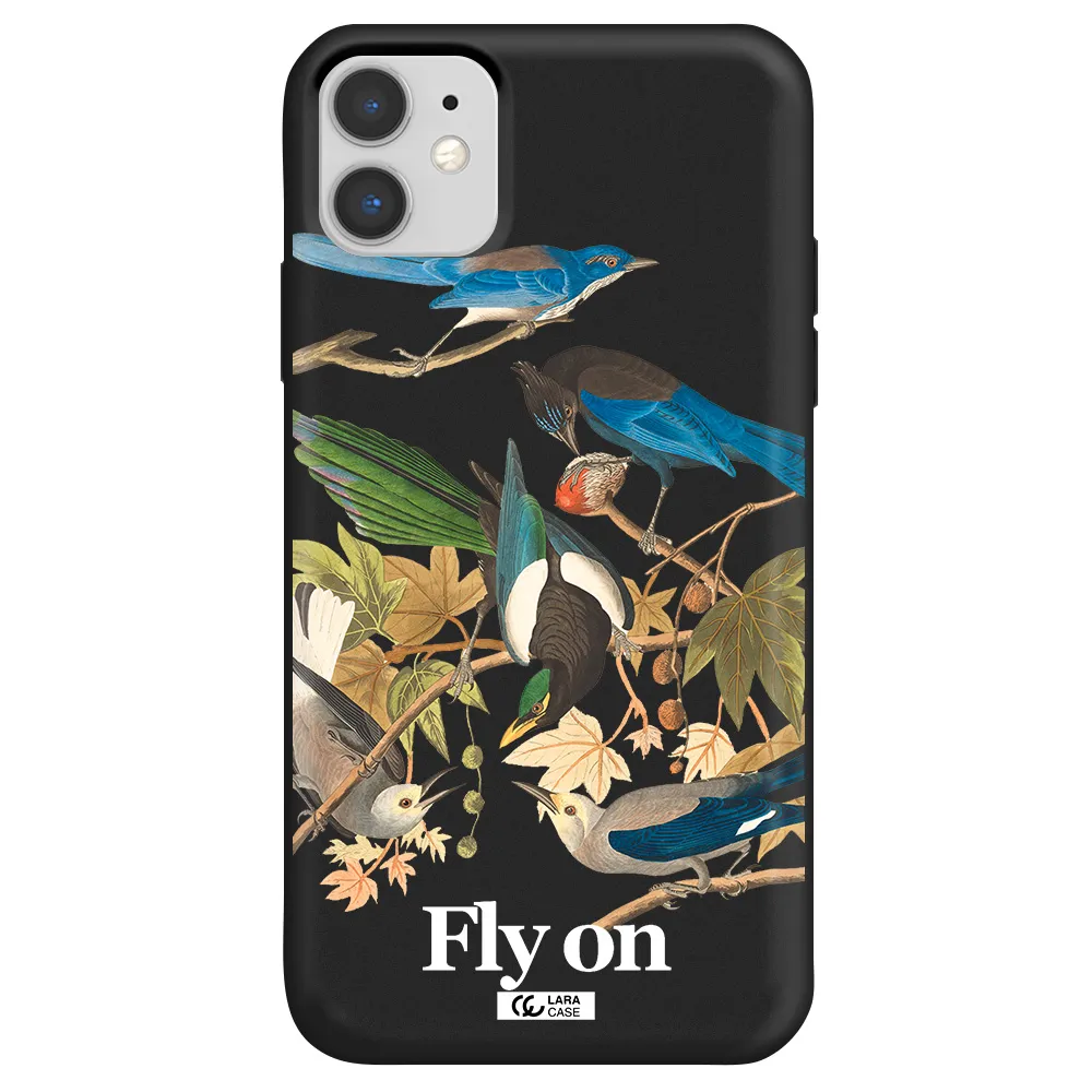 a group of birds on a branch Apple iPhone 11 Silicone black Case