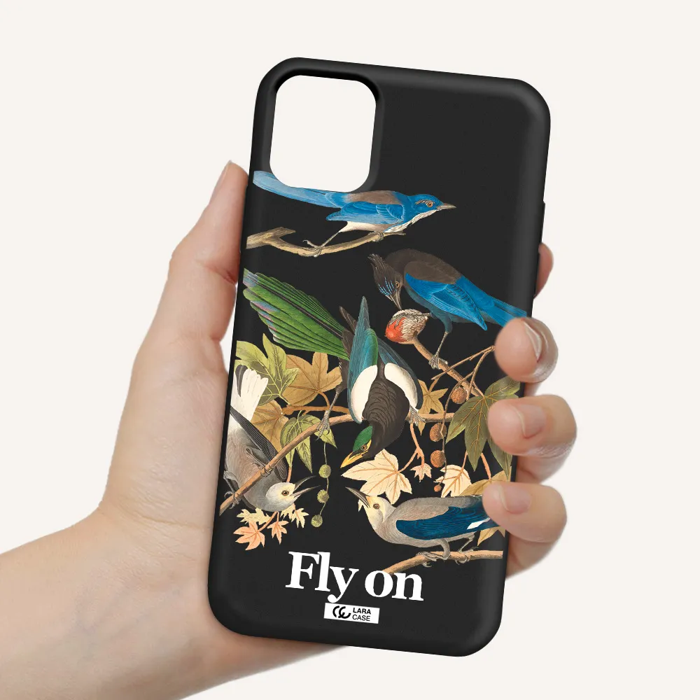 a group of birds on a branch Apple iPhone 11 Silicone black Case