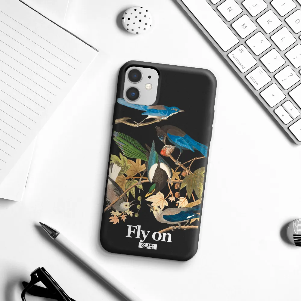 a group of birds on a branch Apple iPhone 11 Silicone black Case
