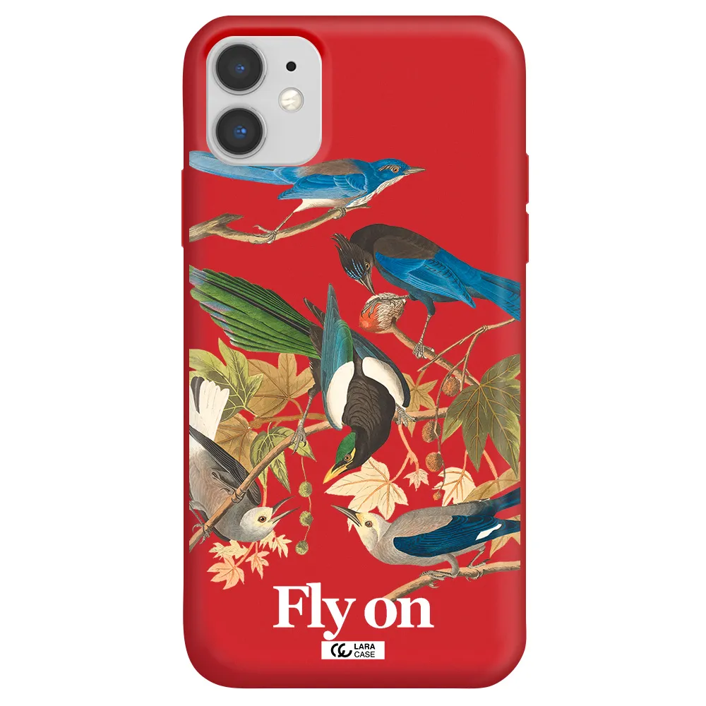a group of birds on a branch Apple iPhone 11 Silicone Imperial Red Case