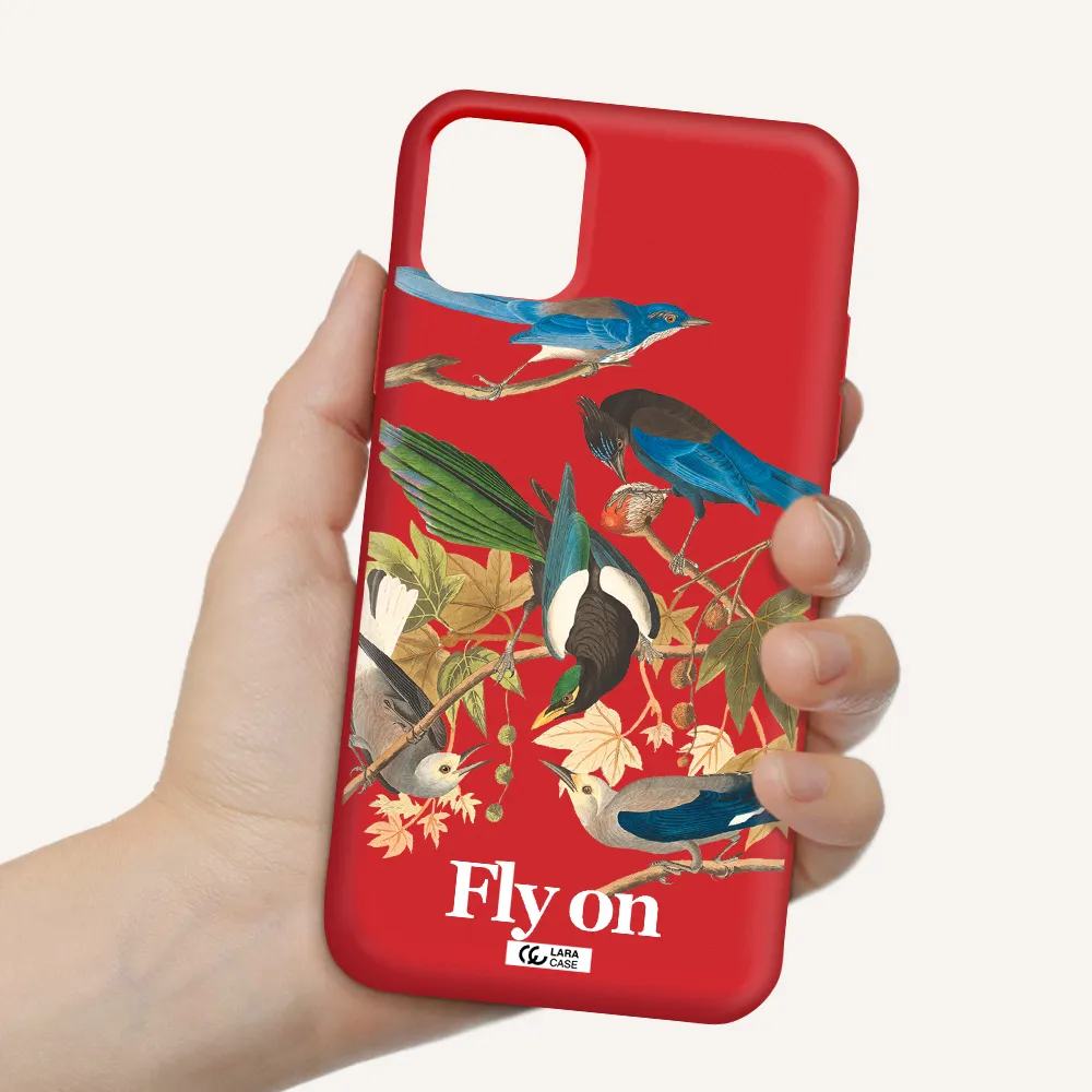 a group of birds on a branch Apple iPhone 11 Silicone Imperial Red Case