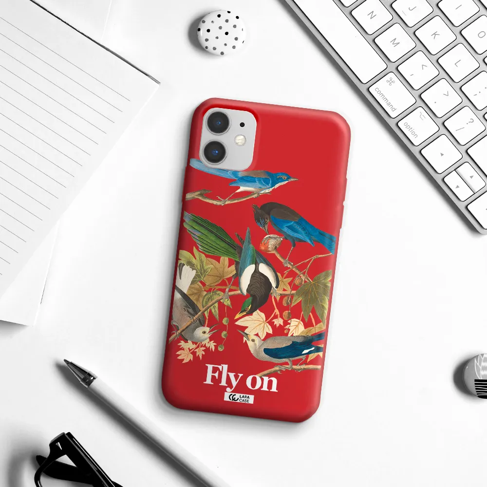 a group of birds on a branch Apple iPhone 11 Silicone Imperial Red Case