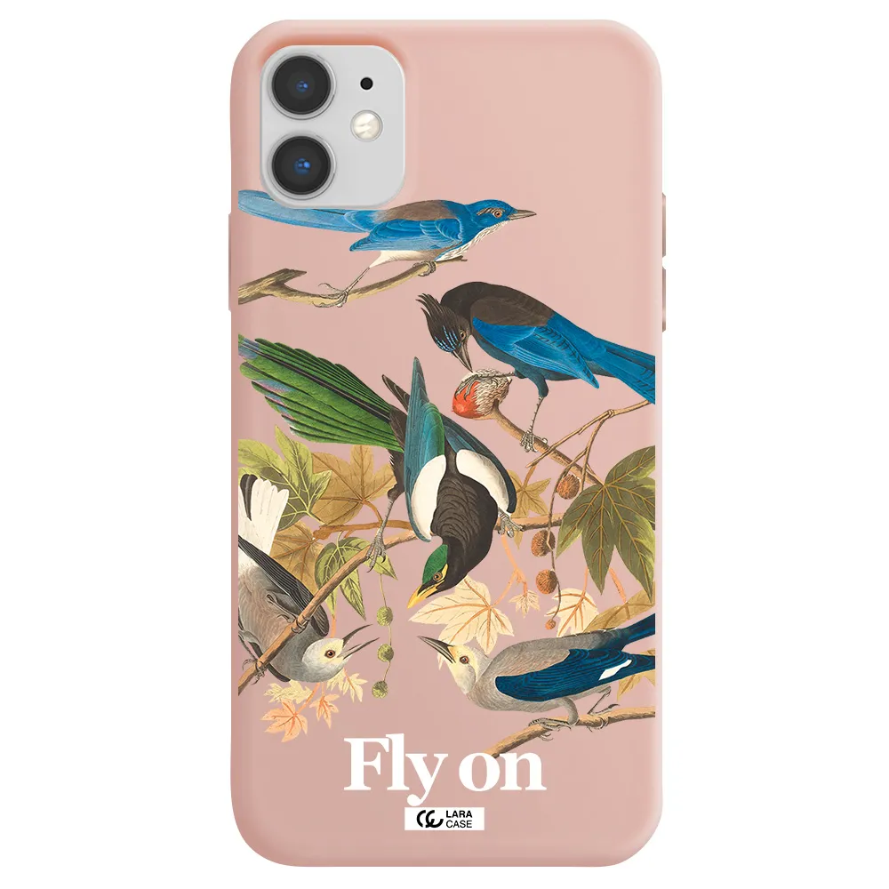 a group of birds on a branch Apple iPhone 11 Silicone pastel pink Case