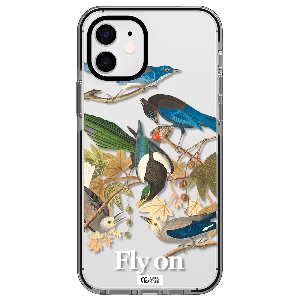 a group of birds on a branch Apple iPhone 12 impact black border Case