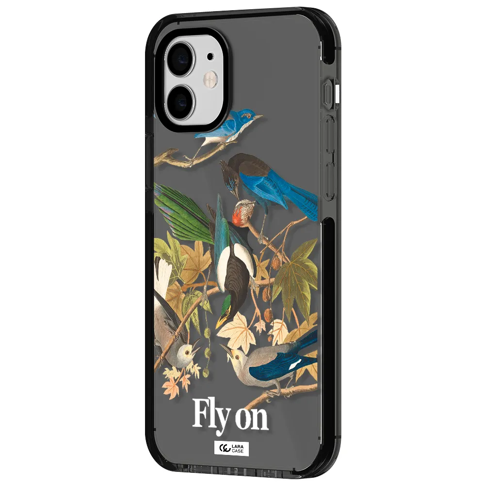 a group of birds on a branch Apple iPhone 12 impact Smoke Black Case