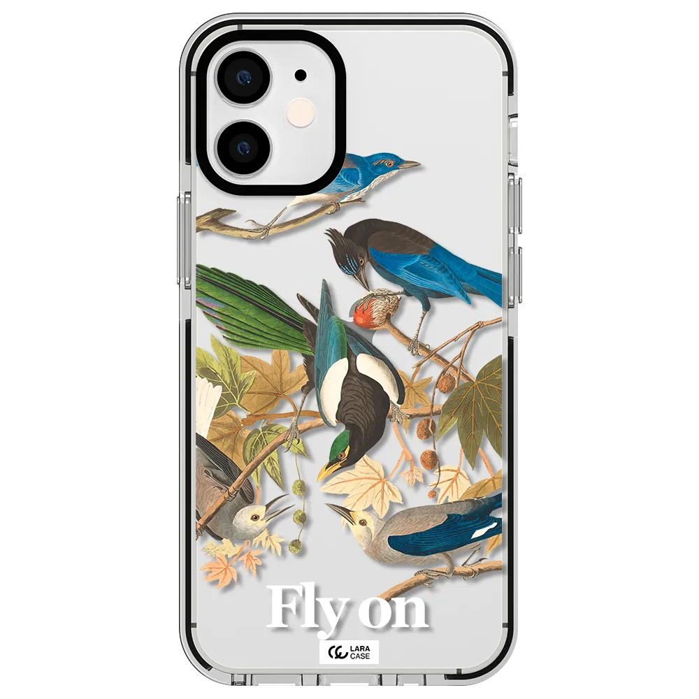 a group of birds on a branch Apple iPhone 12 mini impact black border Case