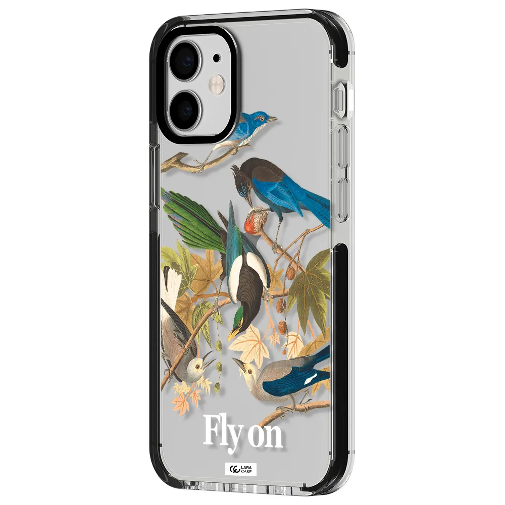 a group of birds on a branch Apple iPhone 12 mini impact black border Case
