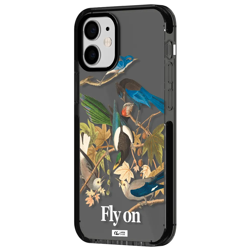 a group of birds on a branch Apple iPhone 12 mini impact Smoke Black Case