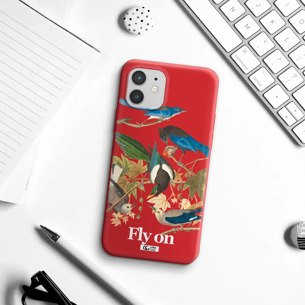a group of birds on a branch Apple iPhone 12 mini Silicone Imperial Red Case