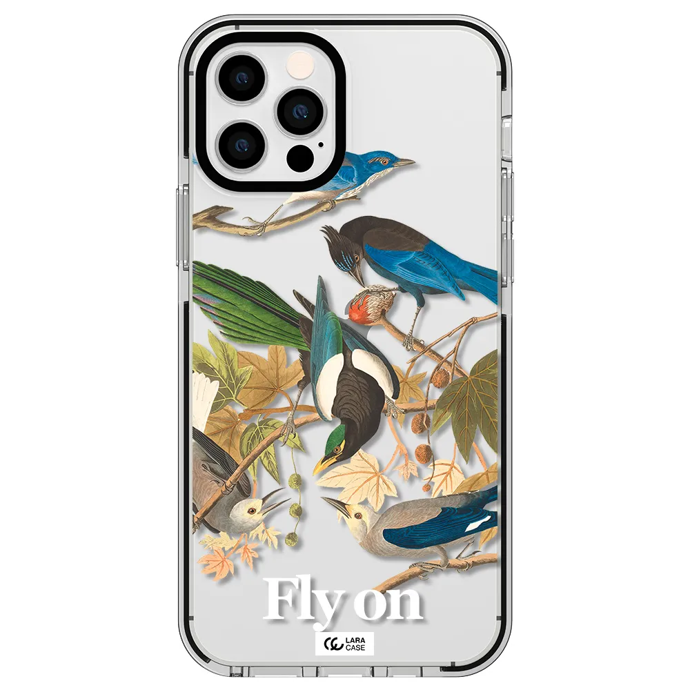 a group of birds on a branch Apple iPhone 12 pro impact black border Case