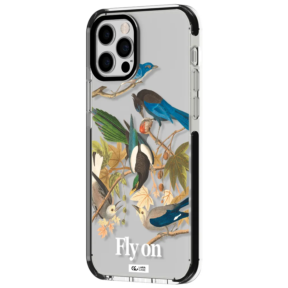 a group of birds on a branch Apple iPhone 12 pro impact black border Case