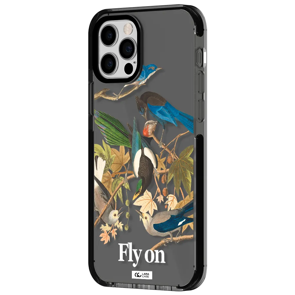 a group of birds on a branch Apple iPhone 12 pro impact Smoke Black Case