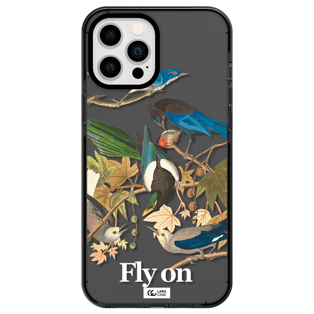a group of birds on a branch Apple iPhone 12 pro max impact Smoke Black Case