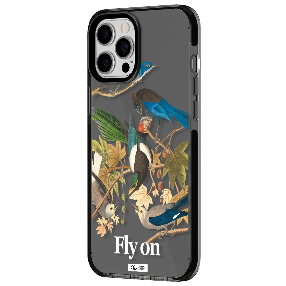 a group of birds on a branch Apple iPhone 12 pro max impact Smoke Black Case
