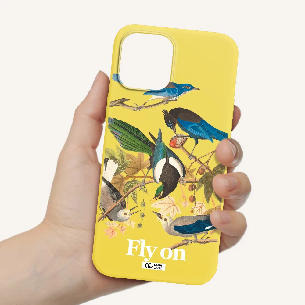 a group of birds on a branch Apple iPhone 12 pro max Silicone canary yellow Case