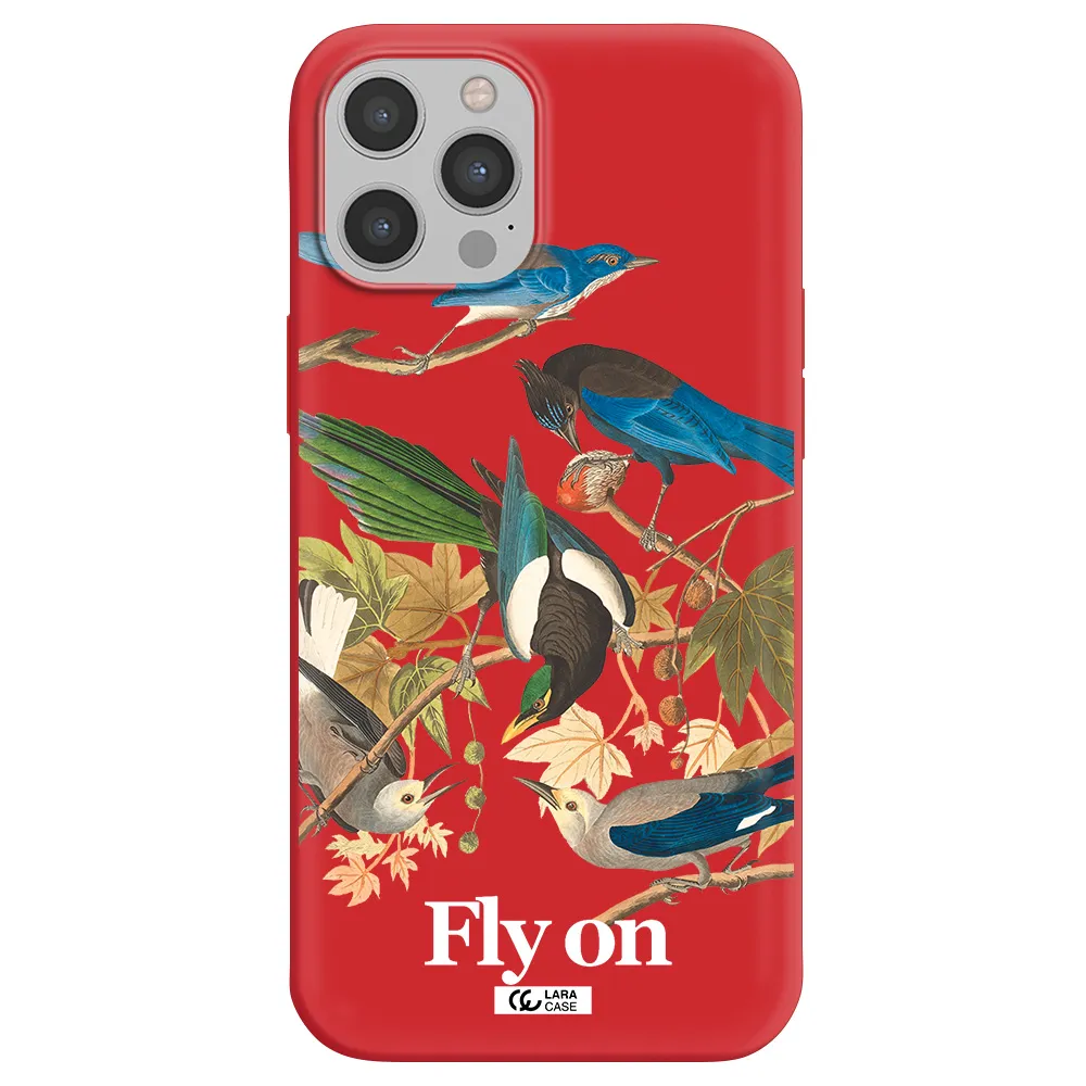 a group of birds on a branch Apple iPhone 12 pro max Silicone Imperial Red Case
