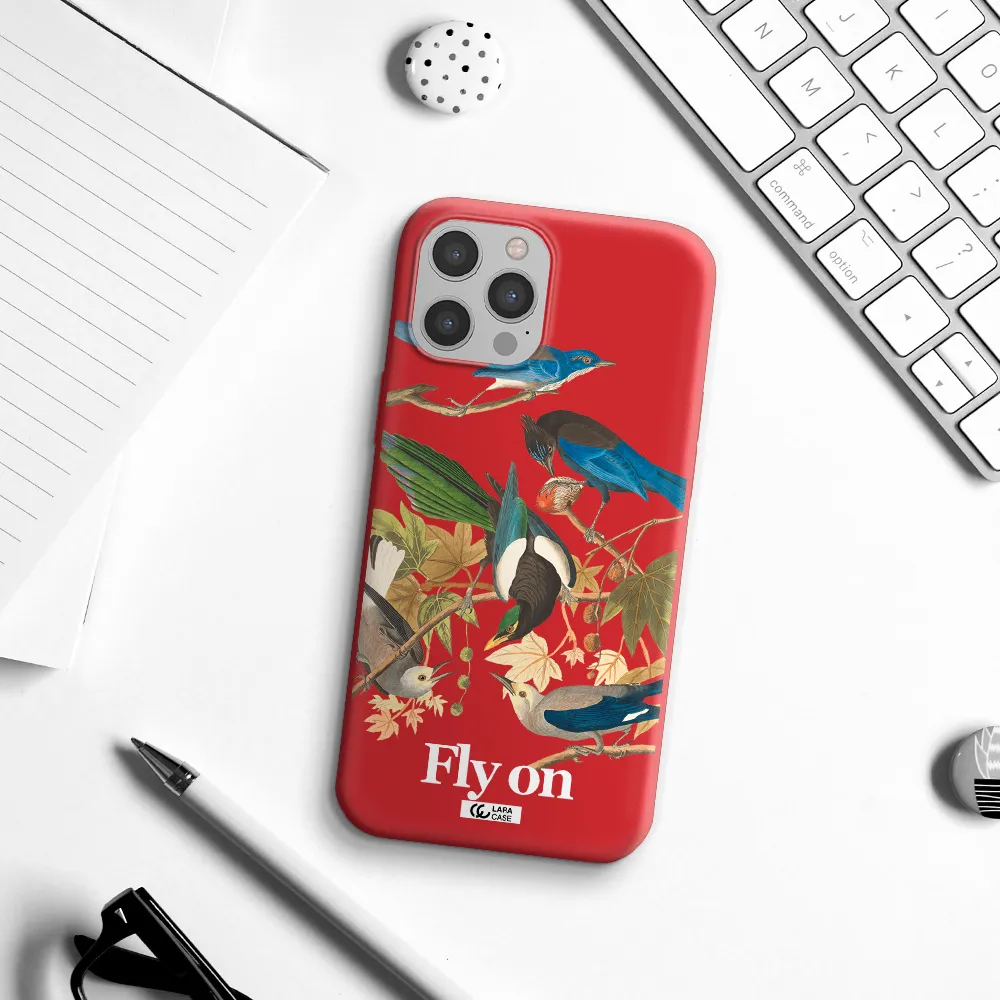 a group of birds on a branch Apple iPhone 12 pro max Silicone Imperial Red Case