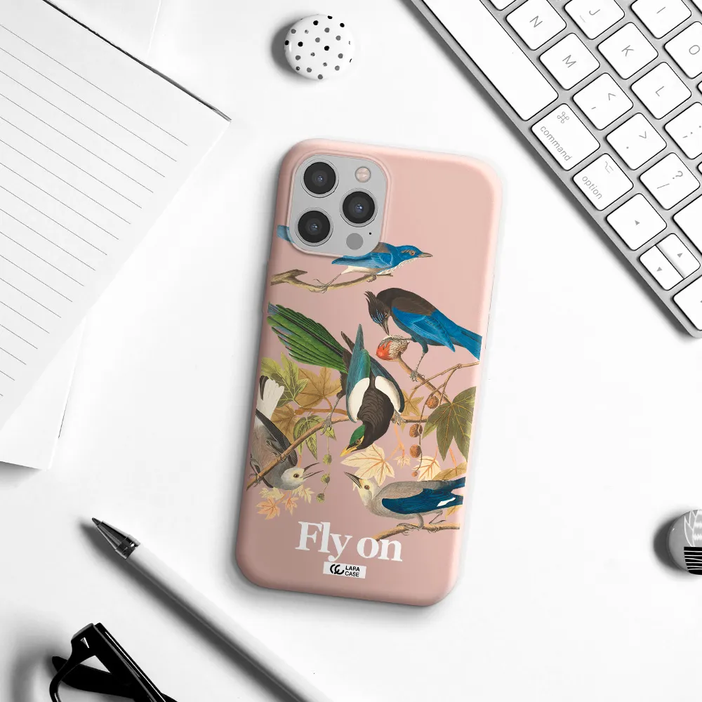 a group of birds on a branch Apple iPhone 12 pro max Silicone pastel pink Case