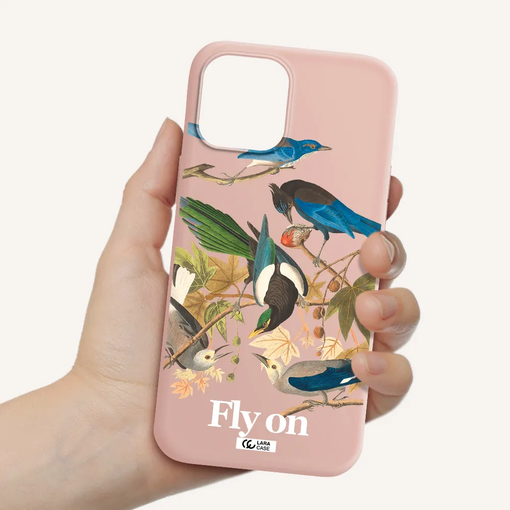 a group of birds on a branch Apple iPhone 12 pro Silicone pastel pink Case
