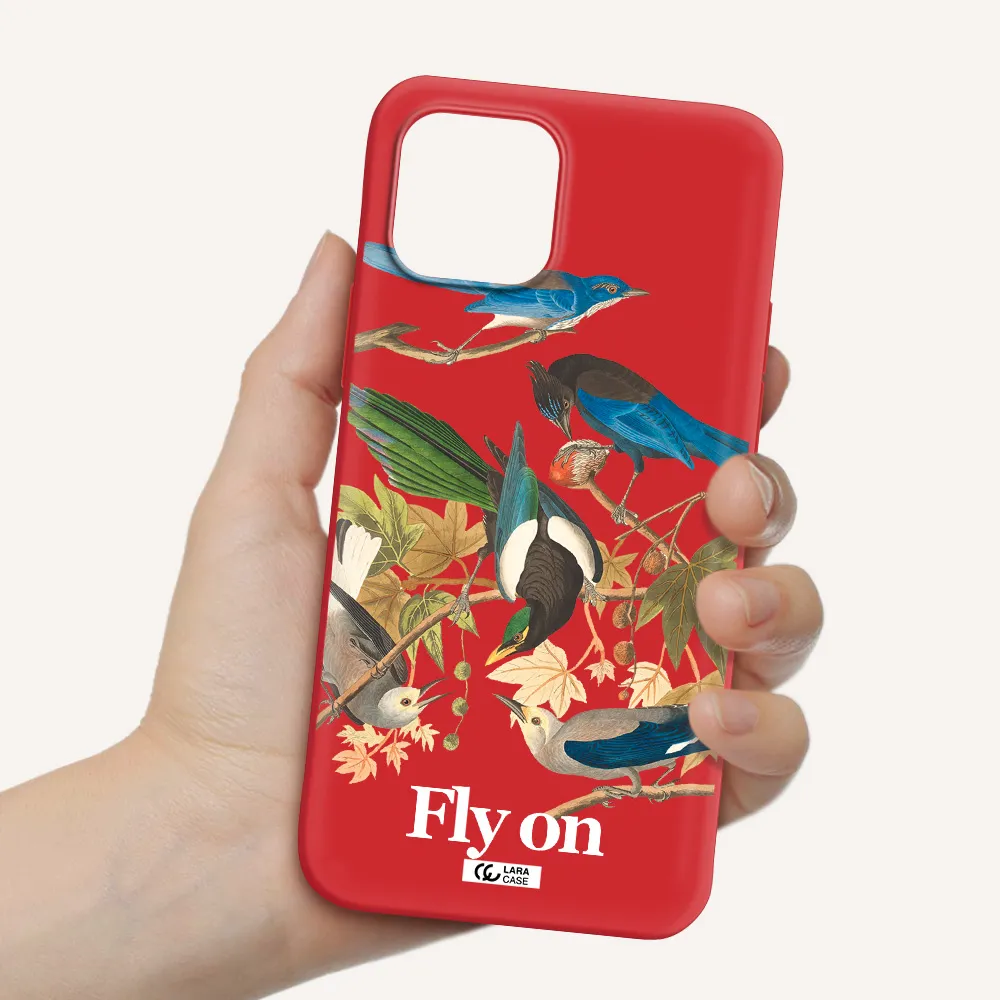 a group of birds on a branch Apple iPhone 12 Silicone Imperial Red Case