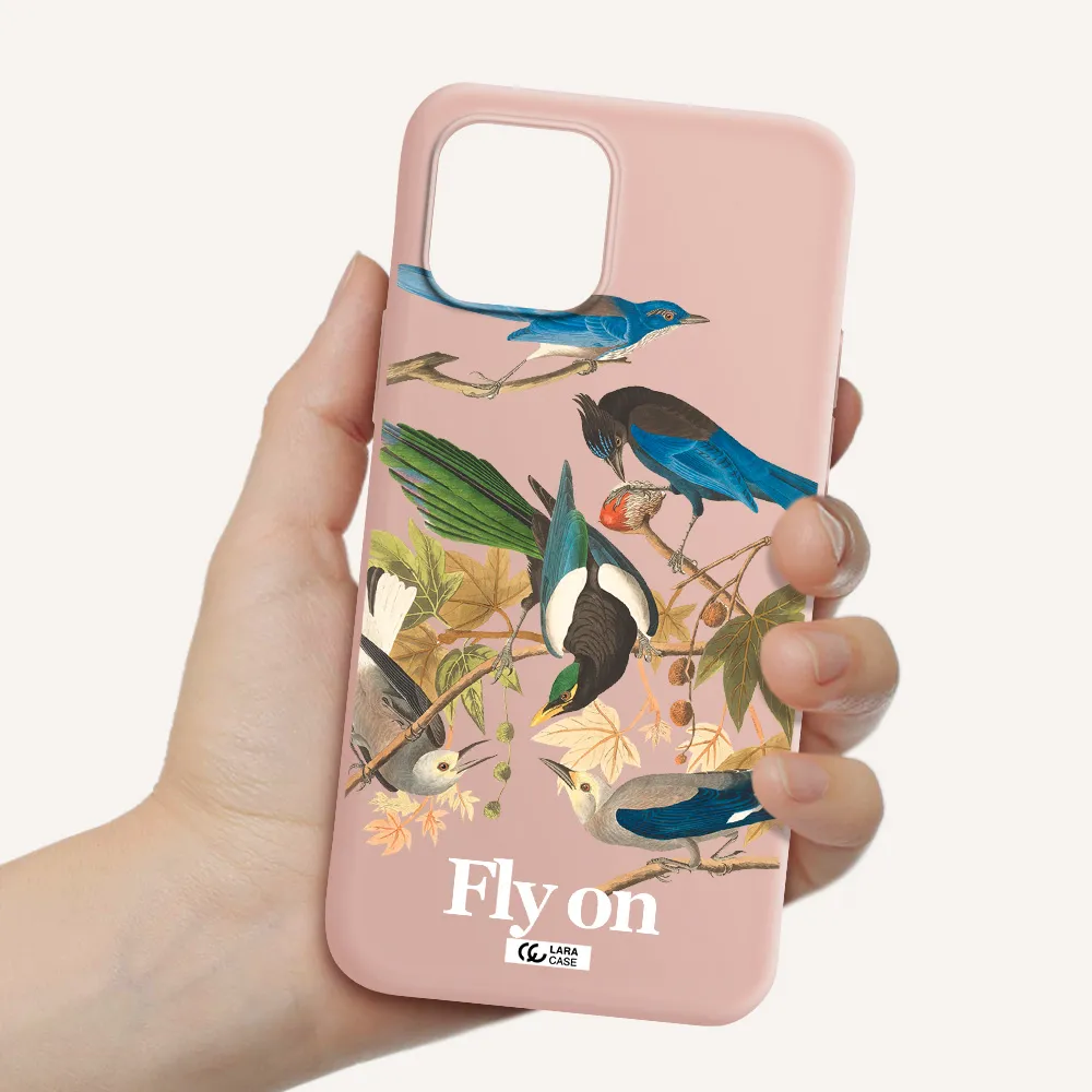a group of birds on a branch Apple iPhone 12 Silicone pastel pink Case