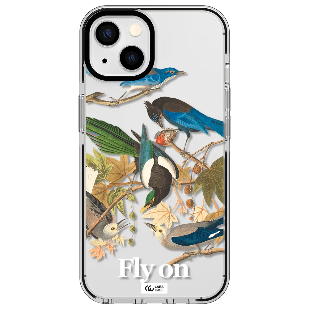 a group of birds on a branch Apple iPhone 13 impact black border Case