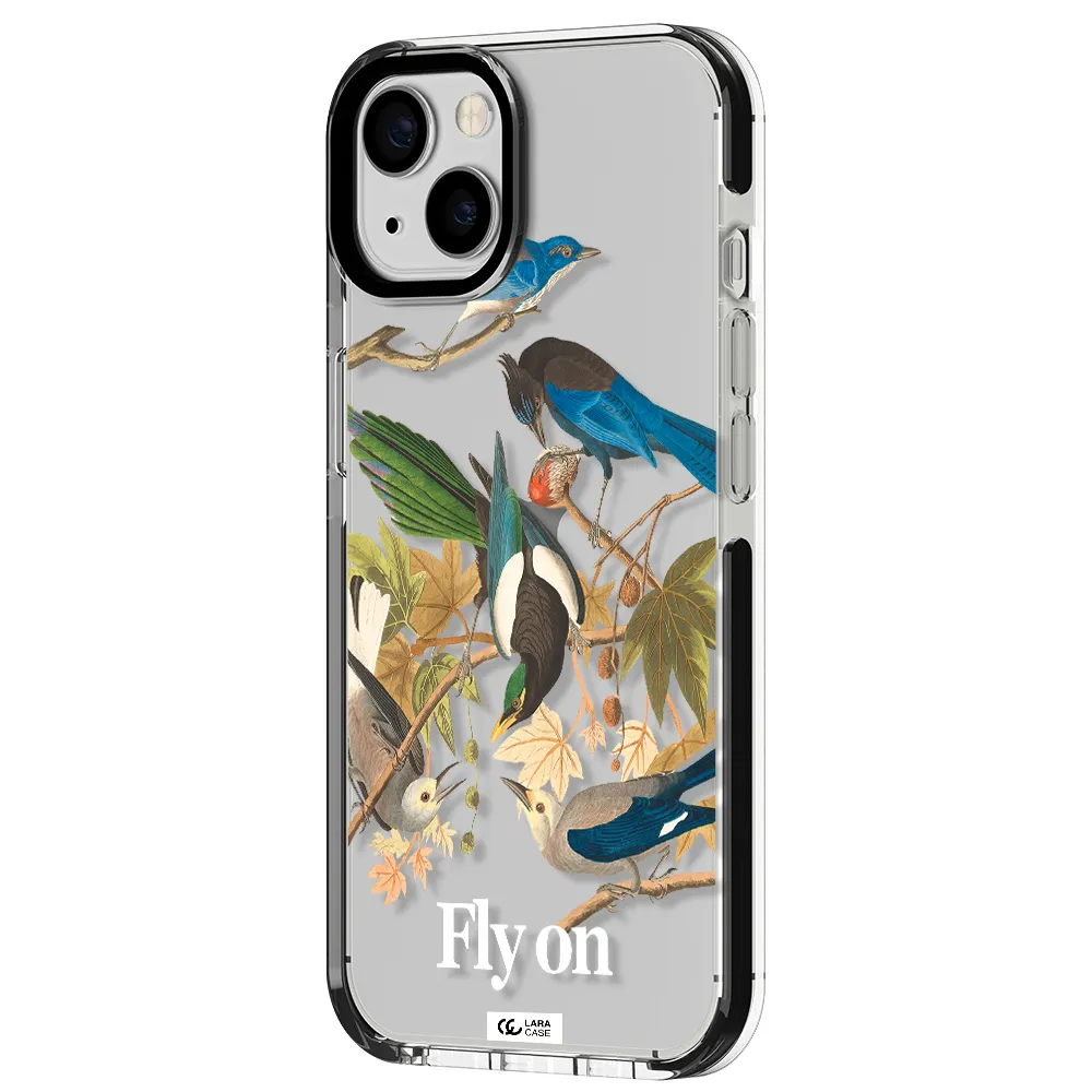 a group of birds on a branch Apple iPhone 13 impact black border Case