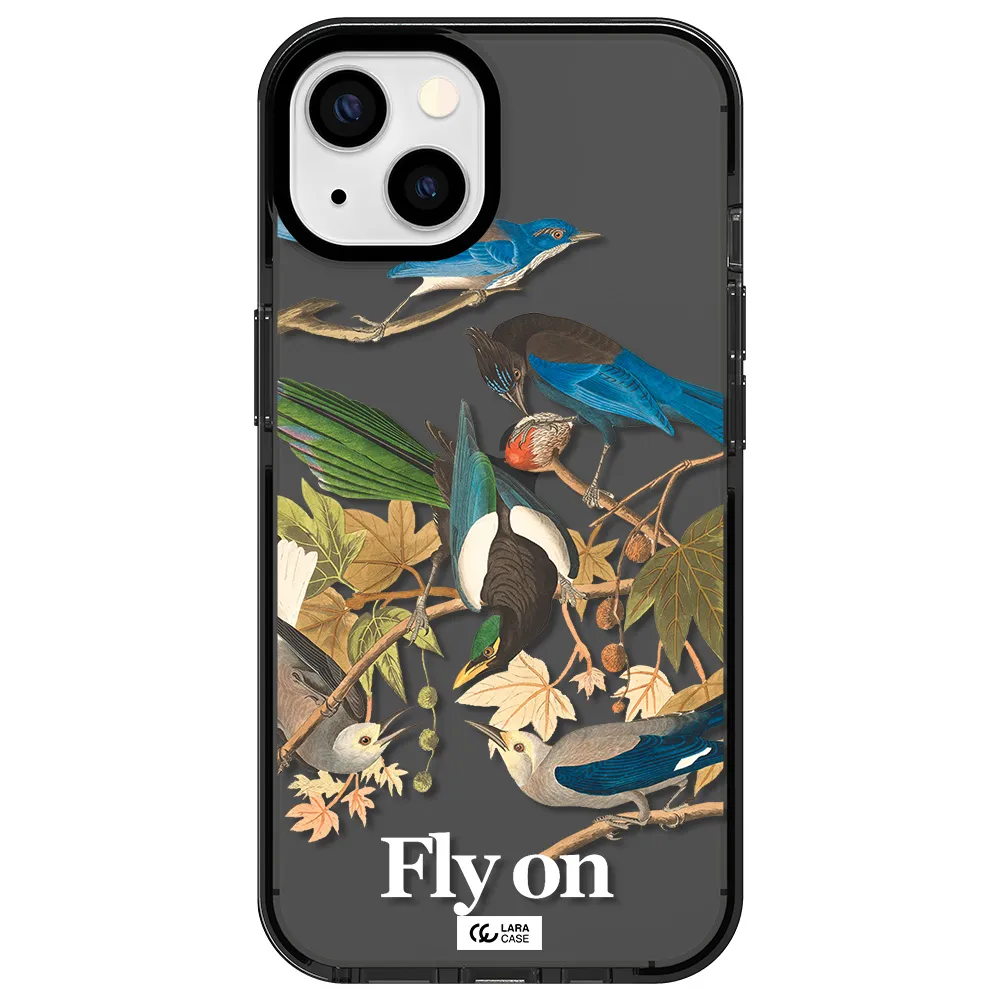 a group of birds on a branch Apple iPhone 13 impact Smoke Black Case