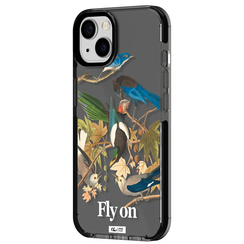 a group of birds on a branch Apple iPhone 13 impact Smoke Black Case