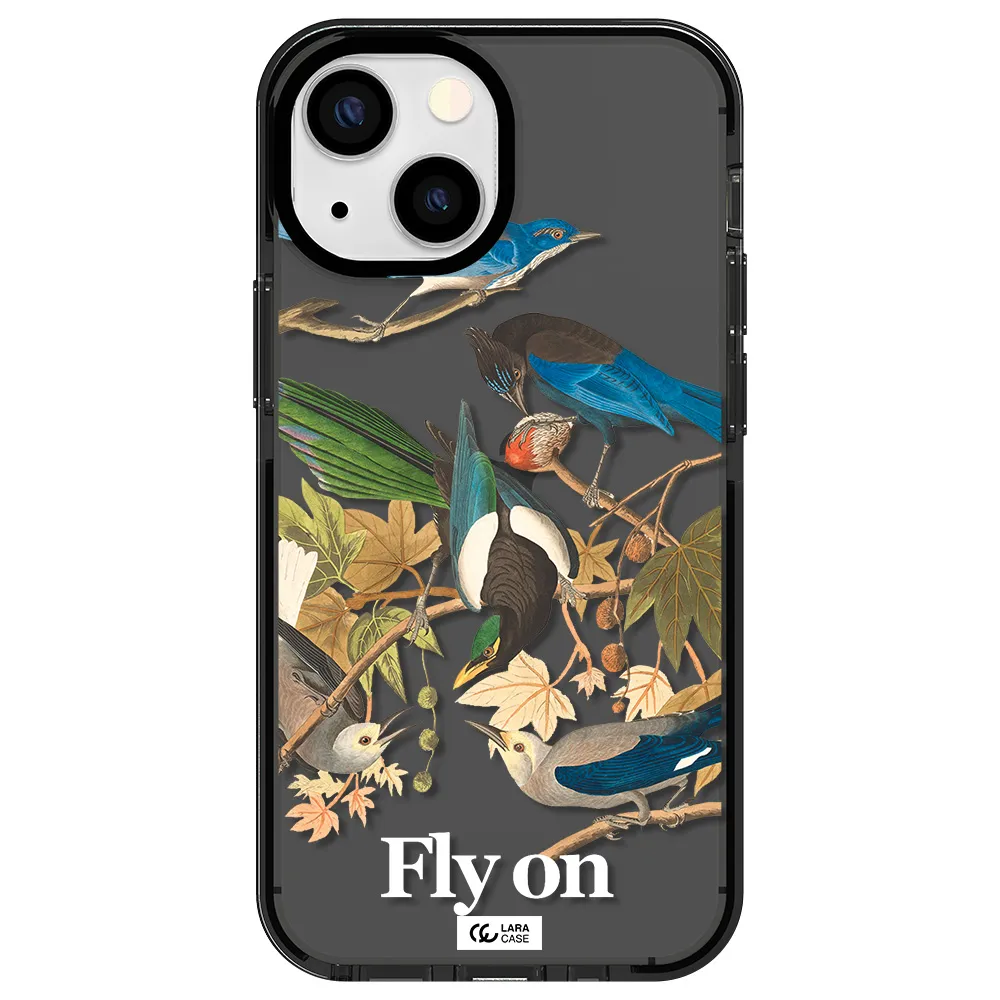 a group of birds on a branch Apple iPhone 13 mini impact Smoke Black Case