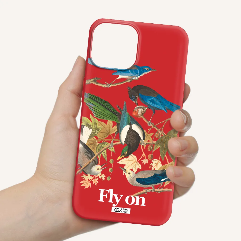 a group of birds on a branch Apple iPhone 13 mini Silicone Imperial Red Case