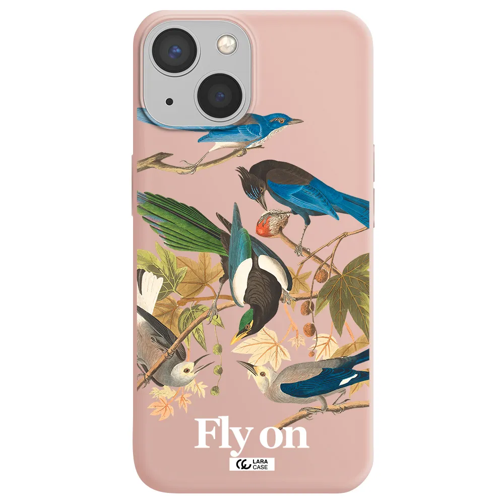 a group of birds on a branch Apple iPhone 13 mini Silicone pastel pink Case