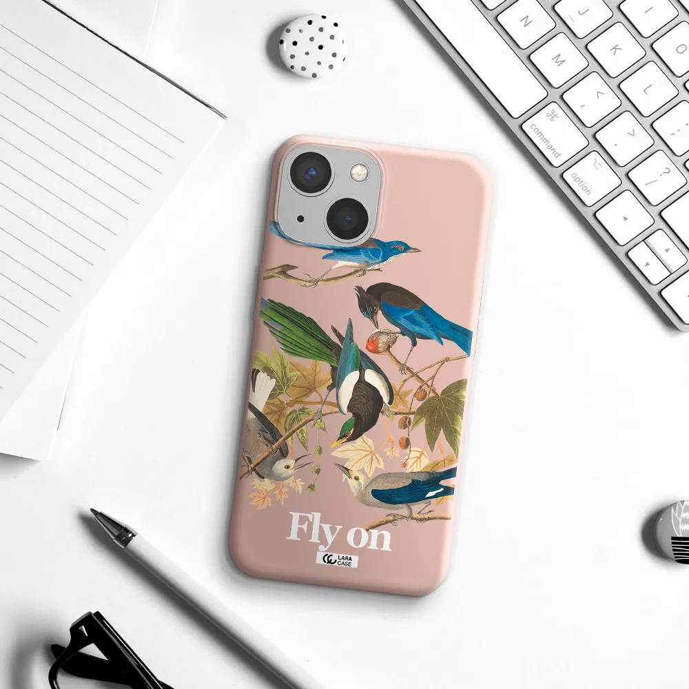 a group of birds on a branch Apple iPhone 13 mini Silicone pastel pink Case