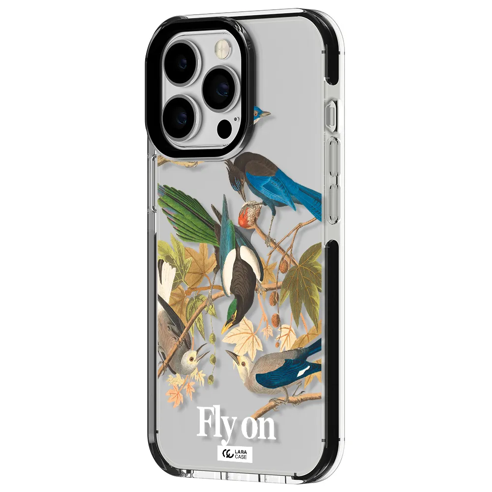 a group of birds on a branch Apple iPhone 13 Pro impact black border Case