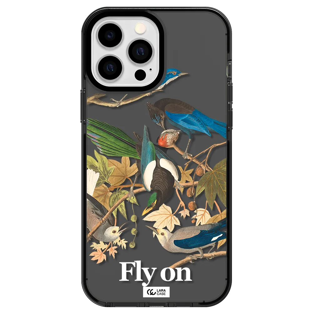 a group of birds on a branch Apple iPhone 13 Pro Max impact Smoke Black Case